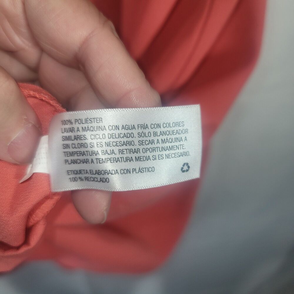 A New Day Coral Pink VNeck Ruffle Hem Dress Short Sleeve Size L Shift Tunic Mini - Picture 6 of 8